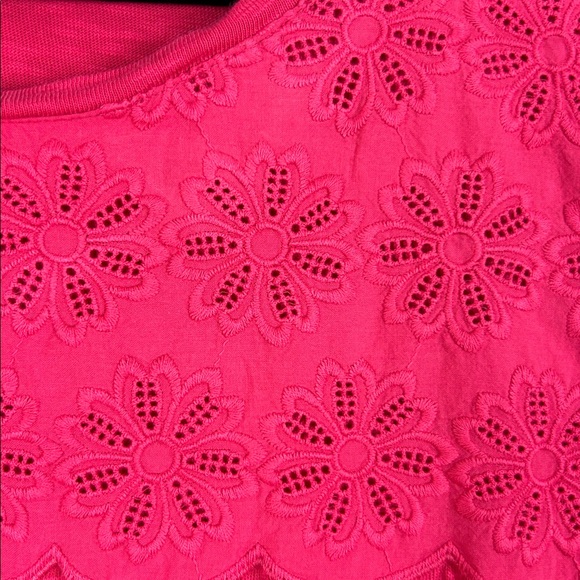 Talbots Subtle Floral Cotton Short Sleeve Round Neck Top XLP Vibrant Pinkish Red - Picture 9 of 12